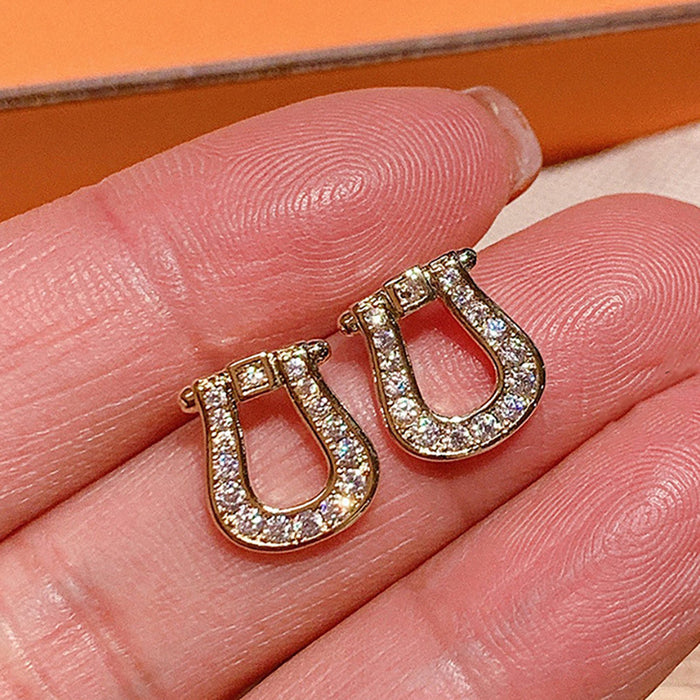 Horseshoe buckle earrings Korean simple zircon earrings