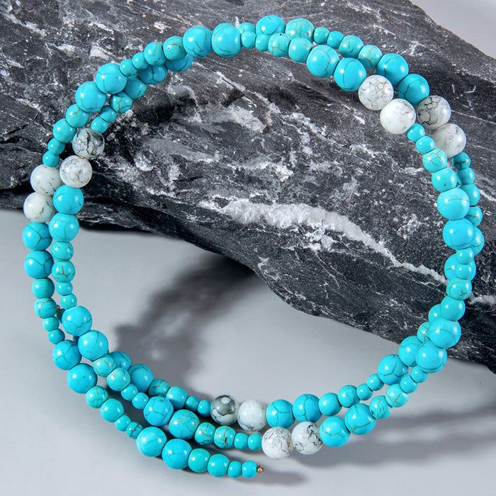 Turquoise Beach Vacation Beaded Bracelet Set - Retro Greenstone Arm Chain