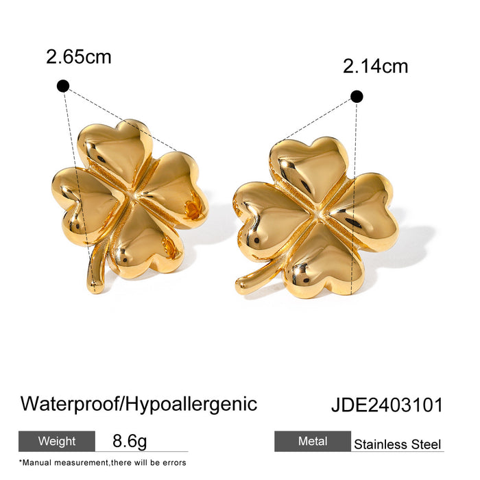 18K Gold Stainless Steel Clover Earrings - Unique Asymmetric Titanium Steel Jewelry