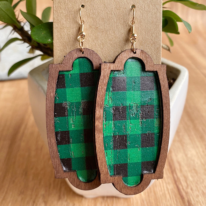 Wooden plaid earrings