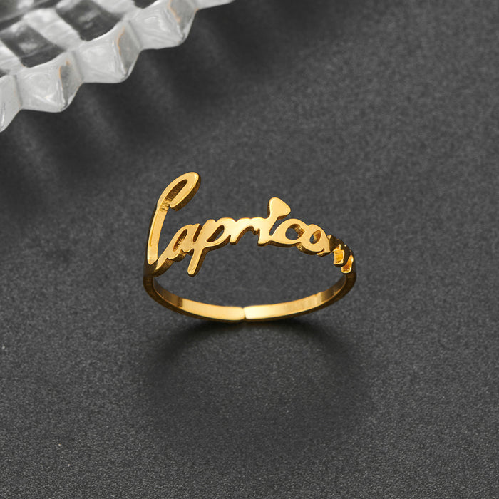 Retro twelve constellation ring, 18K gold-plated stainless steel open ring wholesale