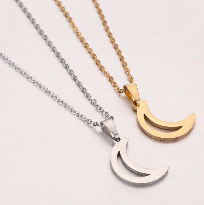 Collar de luna hueca, diseño de nicho de luna geométrica de oro de 18 quilates europeo y americano, cadena de clavícula simple al por mayor