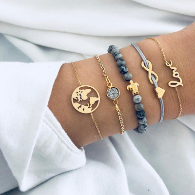 Love Star and Moon Bracelet Set – Simple Six-Piece Jewelry