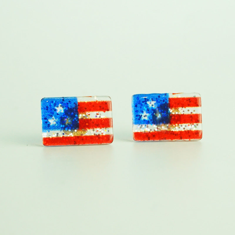 Independence Day Earrings with American Flag, Heart, and Star Designs