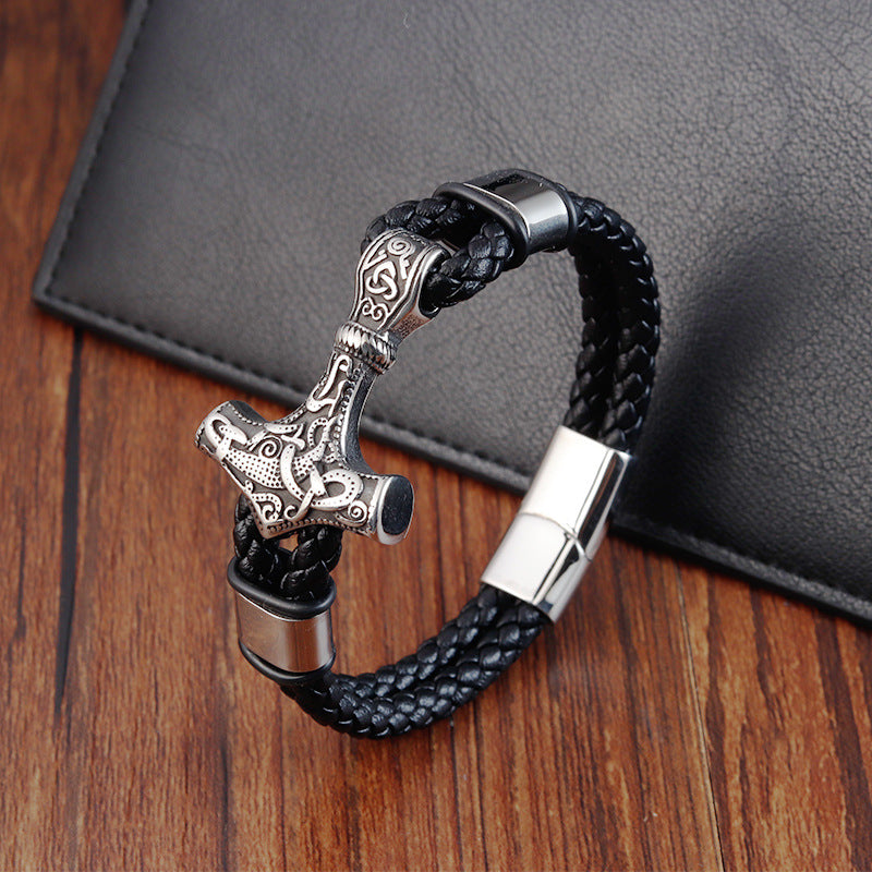 Bracelet Stainless Steel Vintage Braided Genuine Leather - wallojewerly 