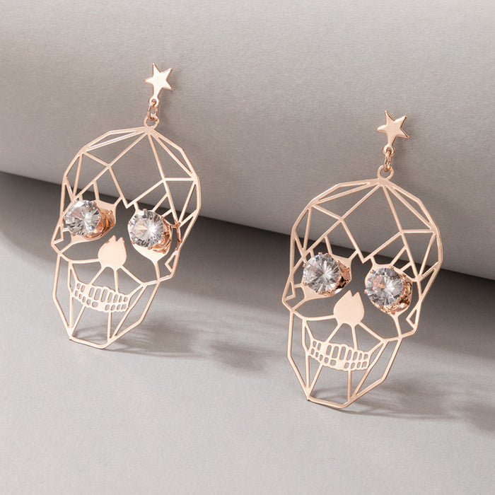 Funny Halloween golden skull face earrings