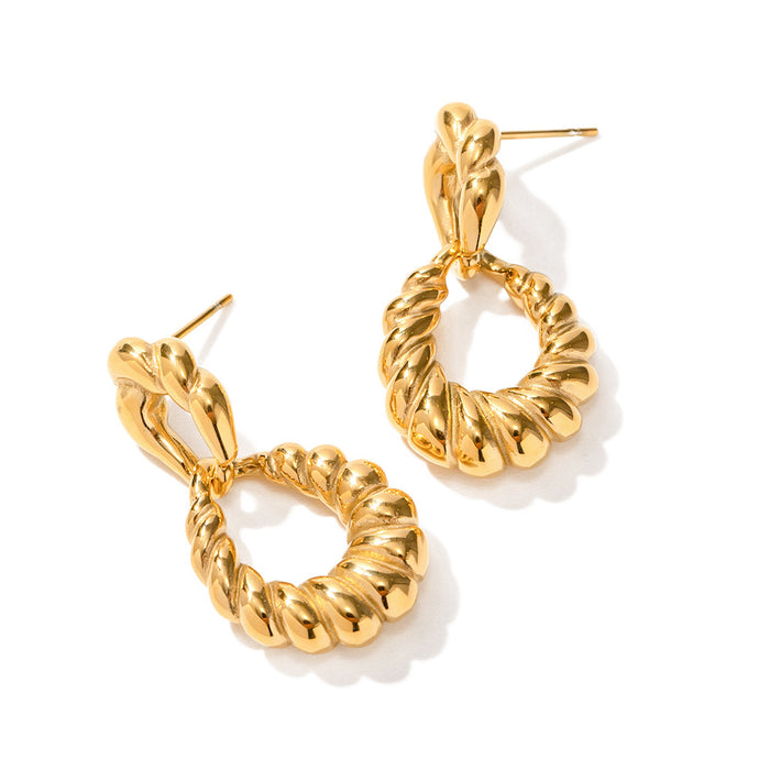 Nuevos y modernos pendientes de espiral trenzada de acero inoxidable chapados en oro de 18 quilates: joyería de moda para mujeres