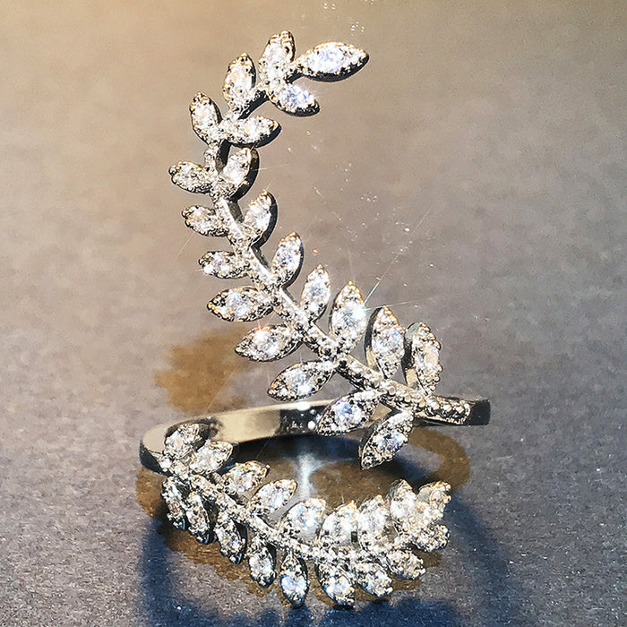 Leaf long zircon ring