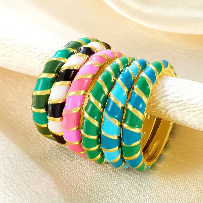 Wholesale copper droplet spliced colored striped open ring