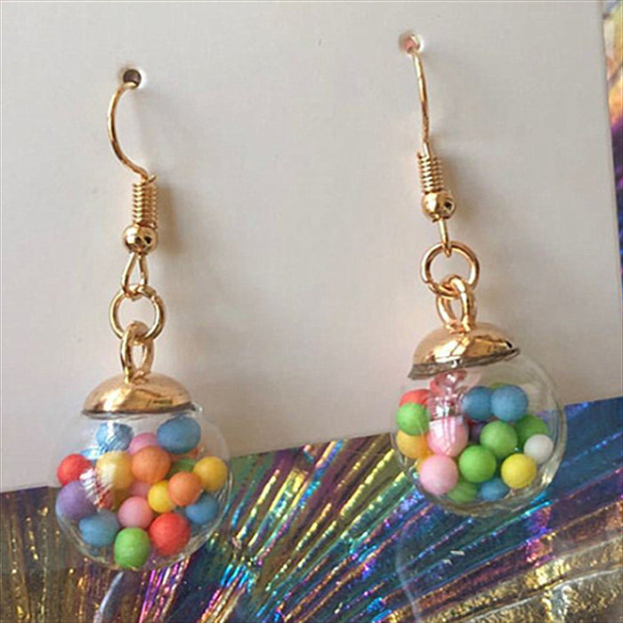 Glass ball earrings colorful candy girly heart earrings