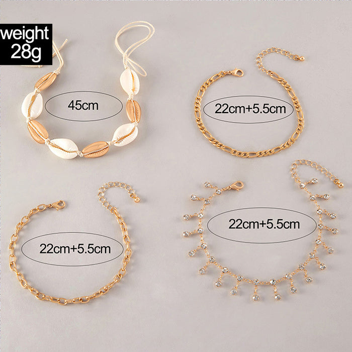 Elegant Heart Pendant Anklet Set – Layered Chains with Rhinestones for a Stylish Look