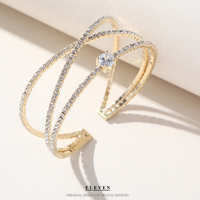 Pulsera minimalista de diamantes de doble capa: elegante brazalete de circonitas para una apariencia lujosa