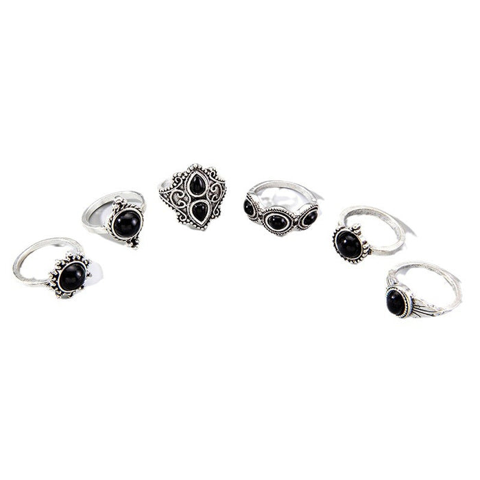 New Vintage Ethnic Gemstone Butterfly Snake Ring Set – Versatile Black Enamel Rings, 10-Piece Collection