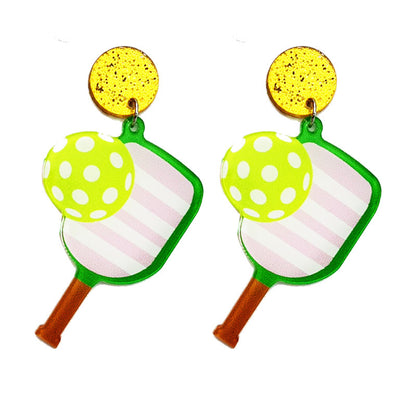 Pickleball Enthusiast Acrylic Racket Earrings - wallojewerly 