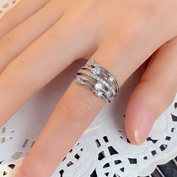 Sparkling diamond cross line ring European and American creative women's ring