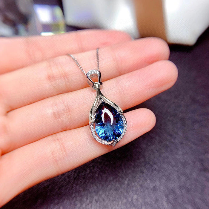 Mermaid tear pendant, sapphire teardrop colored gemstone necklace