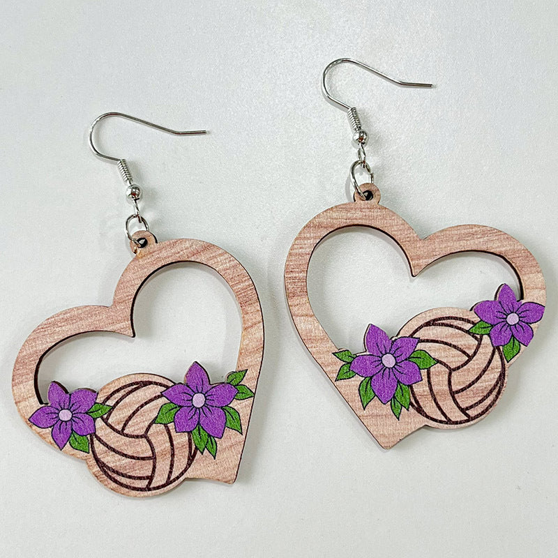 Wooden Love Football Earrings