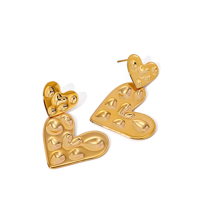 16K Gold Plated Stainless Steel Heart Earrings - Trending Heart-Shaped Titanium Steel Stud Earrings