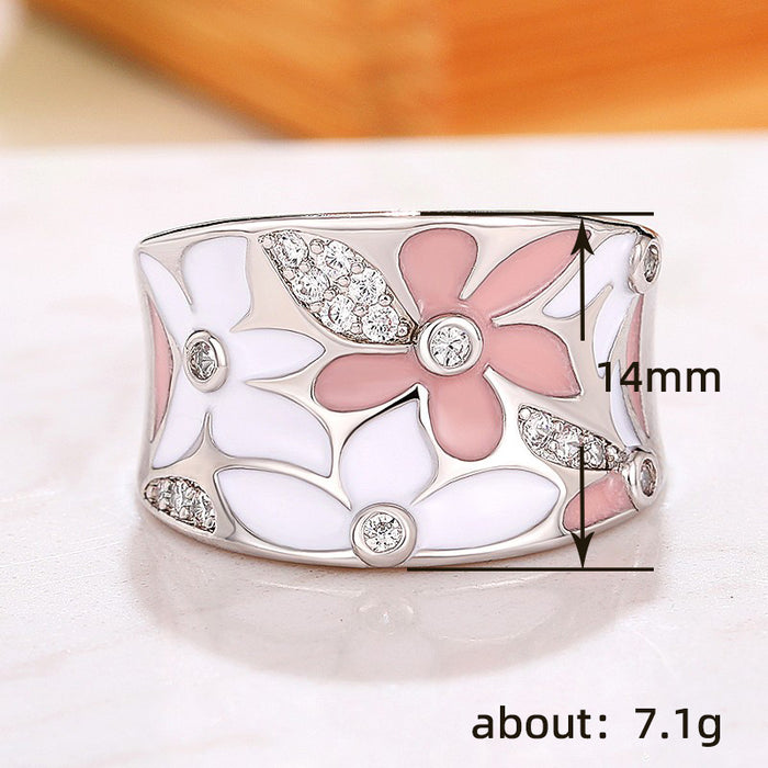 Flower Micro-Inlaid Zircon Ring Korean Style Small Fresh Ring