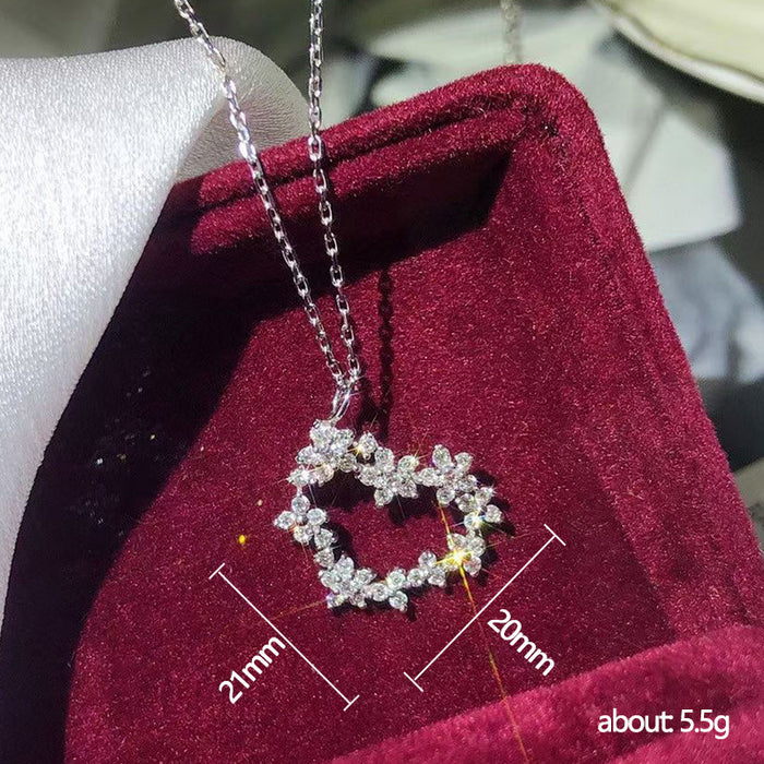 Collar de diamantes y circonitas con incrustaciones de flores en forma de corazón de súper hada, joyería nupcial para boda