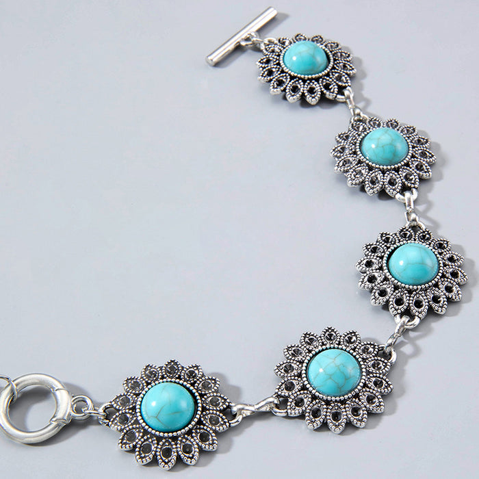 Bold Bohemian Turquoise Bracelet Set - Geometric Floral Jewelry