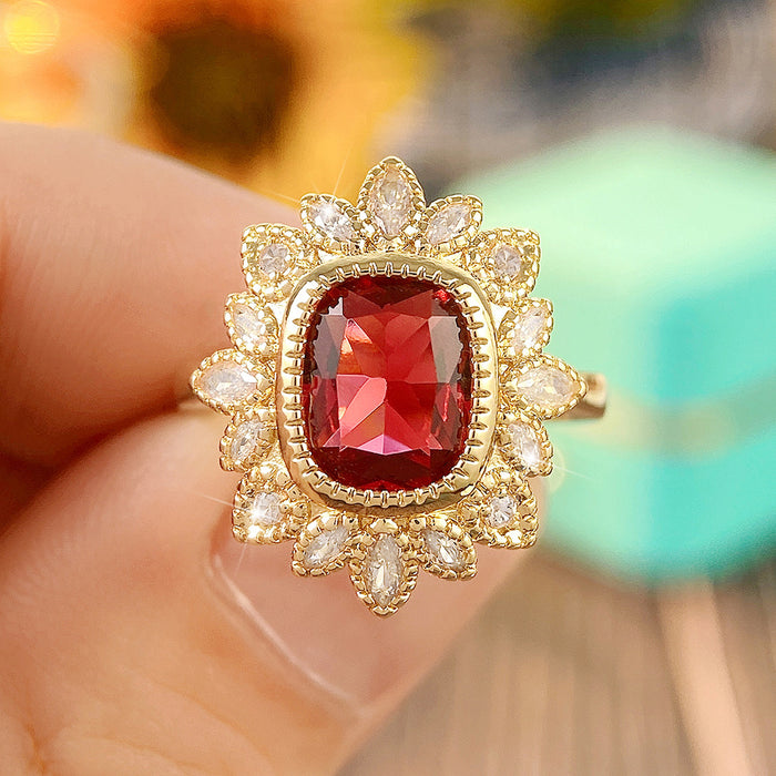 Ruby inlaid ring creative gold plated ring