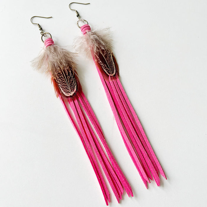 Pendientes de plumas con borlas bohemias de estilo étnico occidental