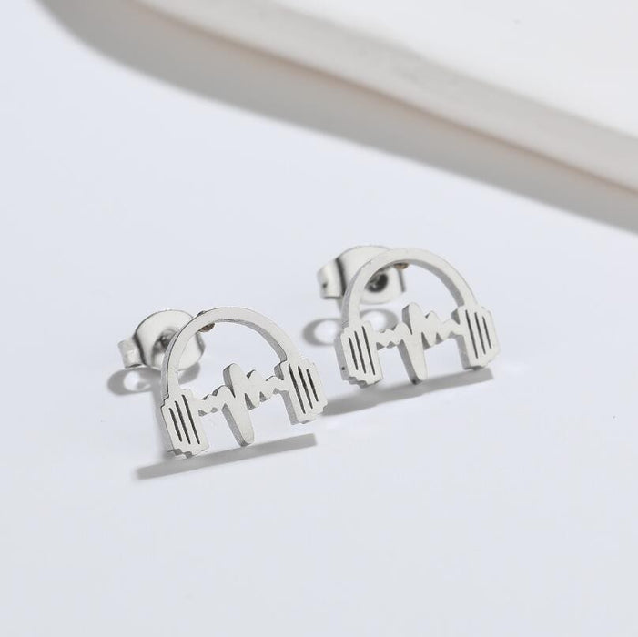 Headphone and Music Note Stainless Steel Stud Earrings - Cute and Simple Music Jewelry