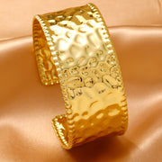 Wholesale 304 Stainless Steel Wide Open Cuff Bracelets with Irregular Shapes, Striped Textures, and Floral/Scallop Embossing - wallojewerly 