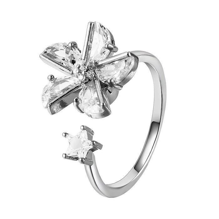 Wholesale copper diamond-set windmill rotating open ring