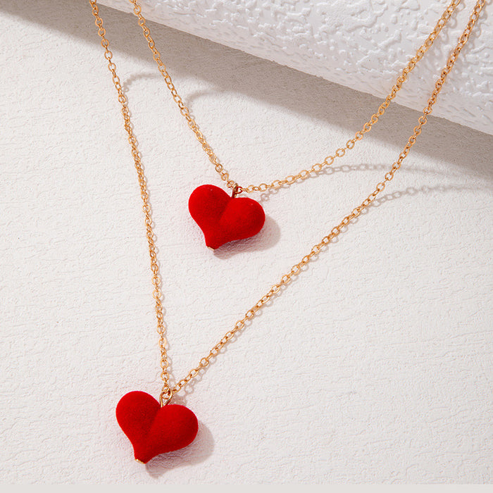 Collar con colgante de corazón doble de terciopelo: cadena en capas dulce y vanguardista