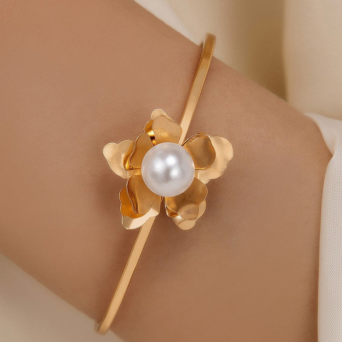 Floral Pearl Cuff Bracelet – Delicate Flower Jewelry