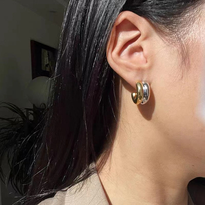 18K Gold Plated Stainless Steel Teardrop Line Earrings - Unique Design Titanium Steel Jewelry