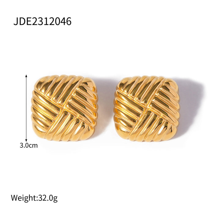 New 18K Gold Stainless Steel Knit Pattern Earrings - INS Style Geometric Jewelry