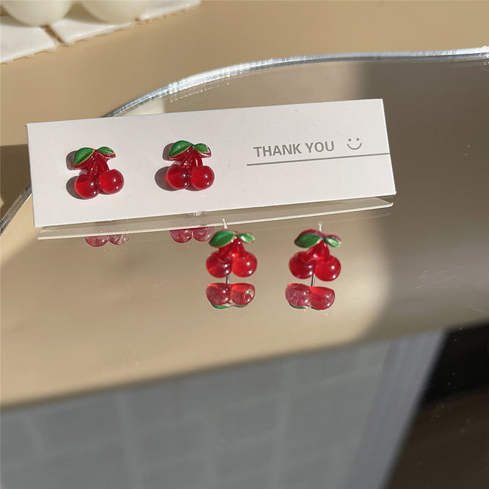 Red cherry earrings girlish temperament earrings