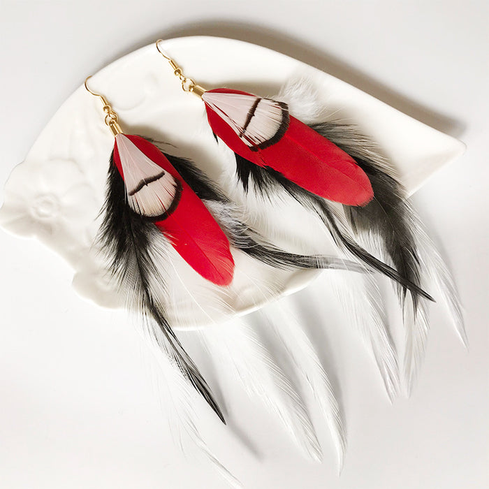 Creative Pastoral Style Natural Feather Earrings with Wild Bohemian Vintage Look