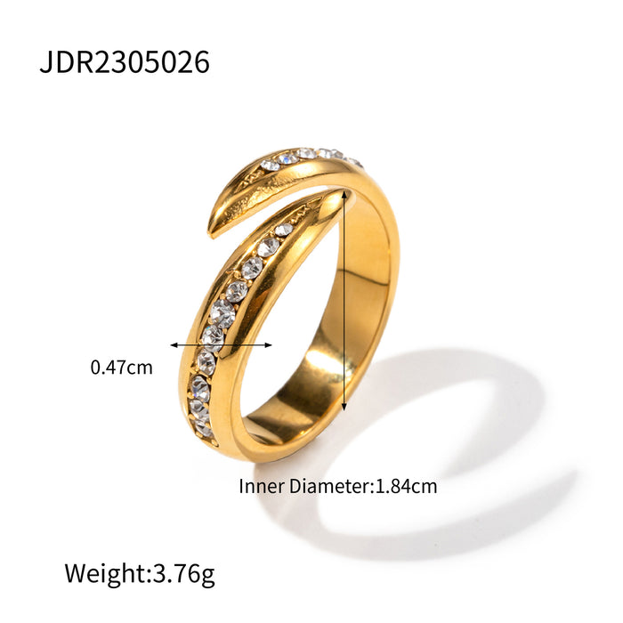 18K Gold Plated Stainless Steel Chain Open Ring - Fashion Jewelry for Women