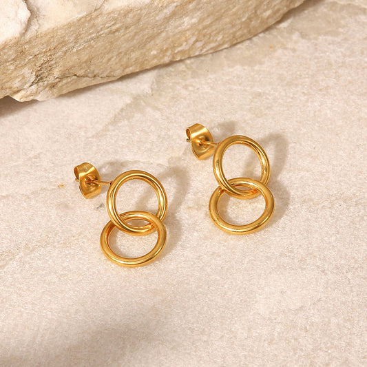 18K Gold Stainless Steel Earrings - Circular Geometric Design Jewelry