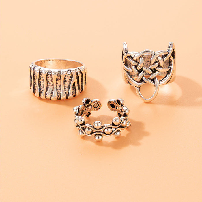 Retro style personality ring set, geometric exaggerated hollow three-piece set