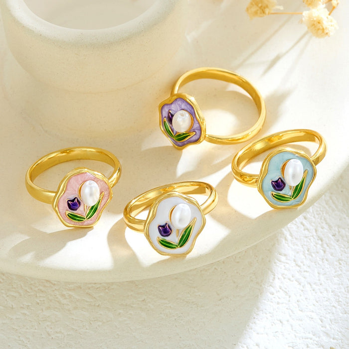 Wholesale copper micro-inlaid enamel painted drip flower open ring