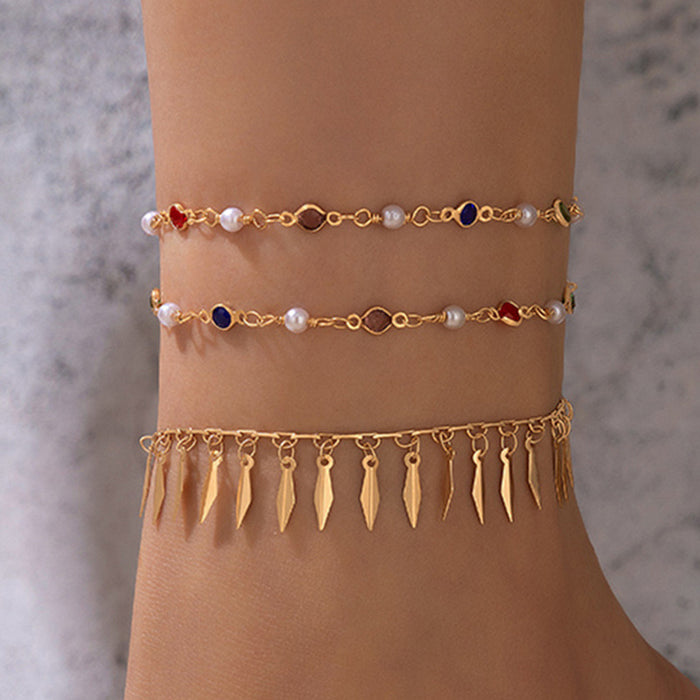 Bohemian Tassel Chain Bracelet Set - Three-Piece Multicolor Layered Jewelry