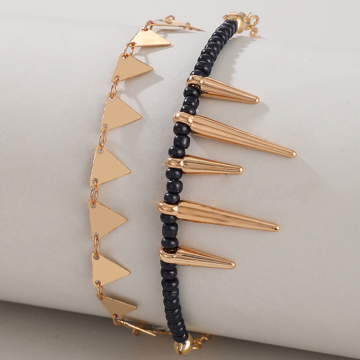 Bullet and Triangle Multi-Layer Anklet with Black Beads