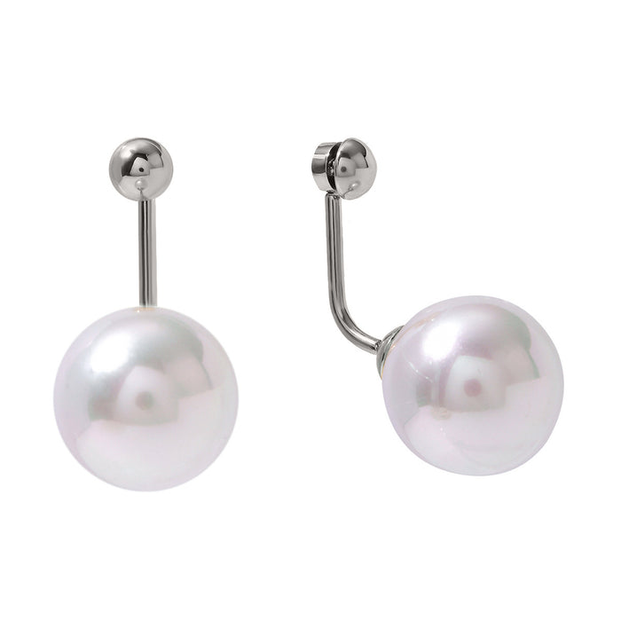 16K Gold-Plated Stainless Steel Pearl Earrings - Minimalist Double Pearl Jewelry for Women