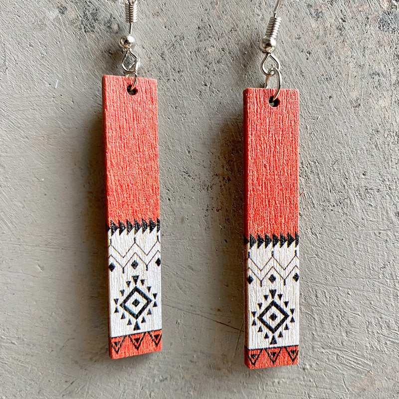 Wooden rectangular earrings