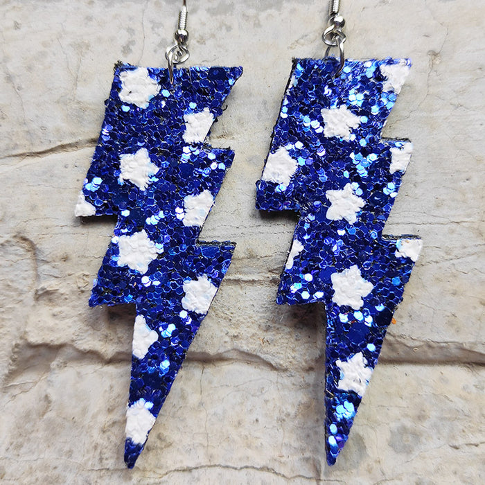 Carnival Style Glitter Lightning Leather Earrings with Bold Design