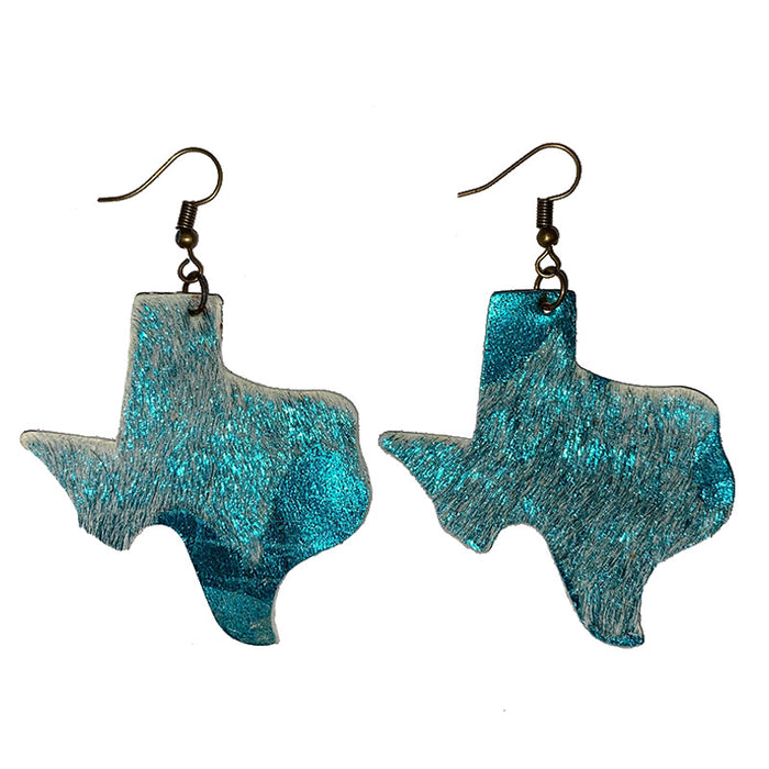 Leopard Print Leather Earrings - Texas Map Fur Design