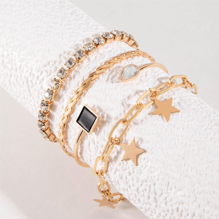 European Creative Love Letter Layered Bracelet Set - Luxury Rhinestone Star Pendant Jewelry