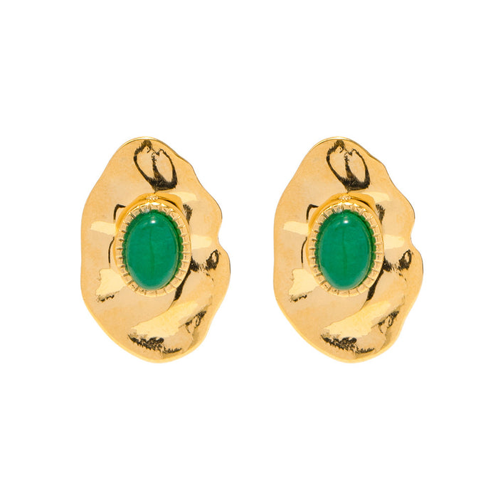 High-End 18K Gold Plated Asymmetric Geometric Emerald Earrings - INS Style Fashion Jewelry