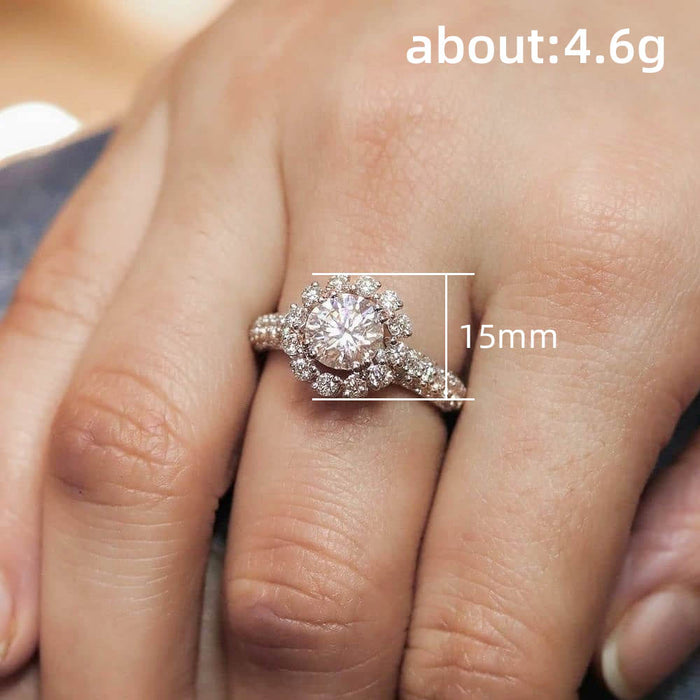 Zircon flower ring micro inlaid sweet flower ring for women