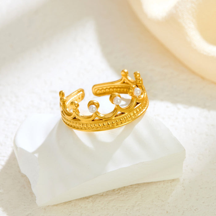 Wholesale 18K gold-plated stainless steel diamond-encrusted crown rings